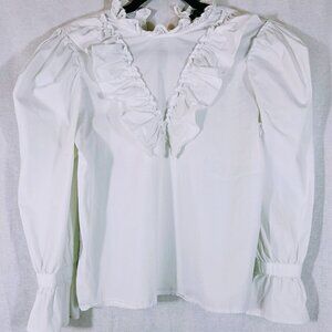 Forever 21 White Ruffly Puff Sleeve Top Size M